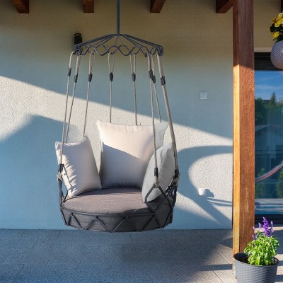 Outdoor Swing Seat Porch Hanging Basket Chair with UV-Resistant Olefin Cushion, Patio Porch Hammock Egg Chair for Balcony, Garden – Cuddlewood