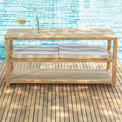 Nordic Teak 28" or 40" Natural Shower and Spa/Bathroom/Outdoor - Storage Bench with Shelves -Beige