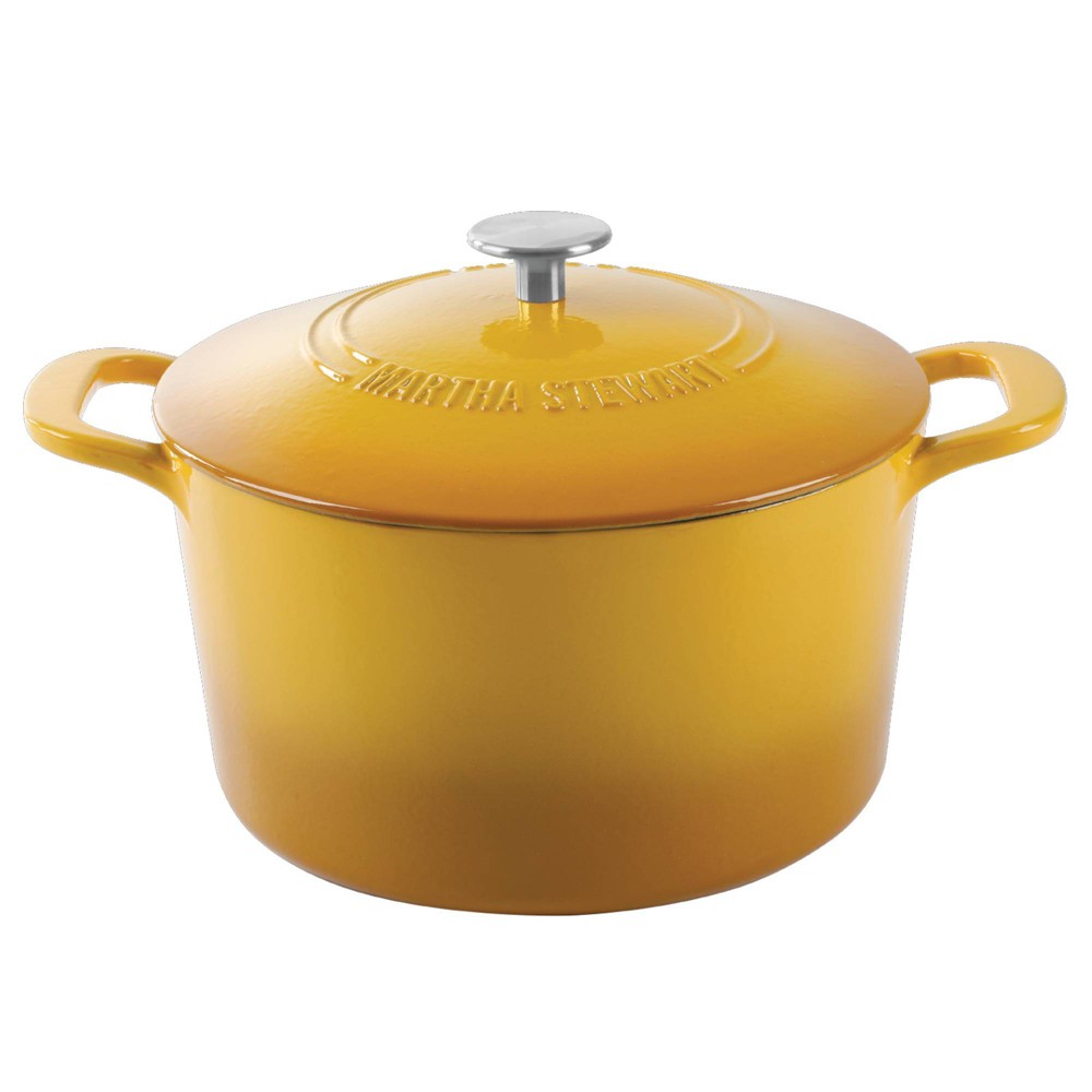 Martha Stewart Gatwick 7qt Enamel Cast Iron Dutch Oven Yellow: 7 Quart Pot, Oven-Safe, Smooth Surface Compatible