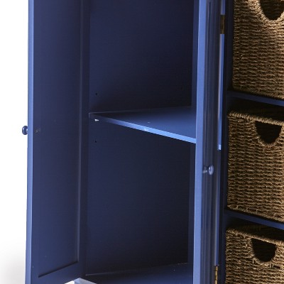 Navy Blue Beadboard Buffet Cabinet with Storage Shelves
