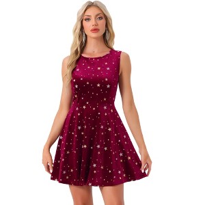INSPIRE CHIC Women's Shiny Stars Print Sleeveless Swing Mini Velvet Dress - 1 of 4