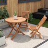 Costway 3pcs Patio Outdoor  Indonesia Teak Wood Bistro Dining Set Folding Chair & Table Slatted - 2 of 4