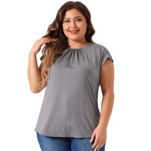 Agnes Orinda Women's Plus Size Ruched Short Sleeve Summer Casual Blouses - 1 of 4