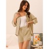 cheibear Women's Button Down Long Sleeve Sleepwear Shirt with Shorts Casual Lounge Sets - 3 of 4