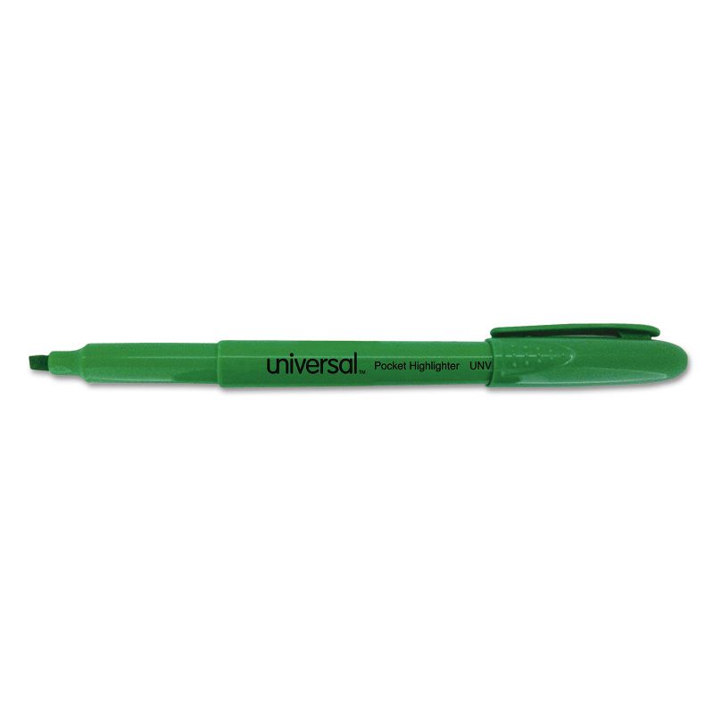 UNIVERSAL Pocket Clip Highlighter Chisel Tip Fluorescent Green Ink Dozen 08852, 2 of 9