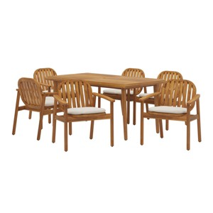 Outdoor Patio 7 Piece Dining Set Acacia Wood, Patio Dining Table Set with Umbrella Hole, Acacia Wood Dining Chair Set with Cushions for Garden-Koiai - 1 of 4