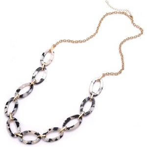 Women: Leopard & Tortoise Print Acetate Collar Necklace with Metal Oval Resin Chain - 1 of 4