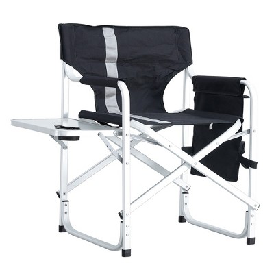 Oversized Black and Gray Aluminum Folding Camping Chair with Storage Pocket