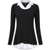 Women's Long Sleeve Contrast Collared Shirts Patchwork Work Blouse Tunics Tops - 2 of 4