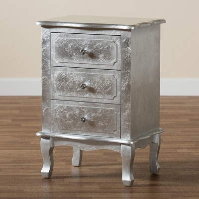 Newton Traditional Silver 3-Drawer Solid Wood Nightstand