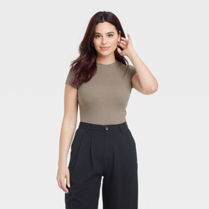 Women's Short Sleeve Ribbed T-Shirt - A New Day™ - 1 of 4