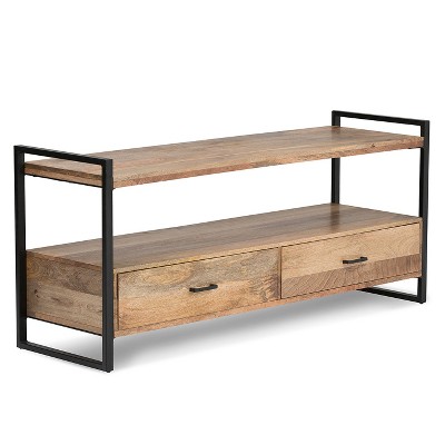 Lawson Solid Mango Wood TV Stand for TVs up to 66" Natural - WyndenHall: Farmhouse Style, 2 Drawers, Fixed Shelves