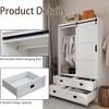 QingMoon Wooden Wardrobe Closet with Sliding Barn Door, Freestanding Clothing Storage Cabinet with 4 Drawers and Hanging Rail for Bedroom - 3 of 4