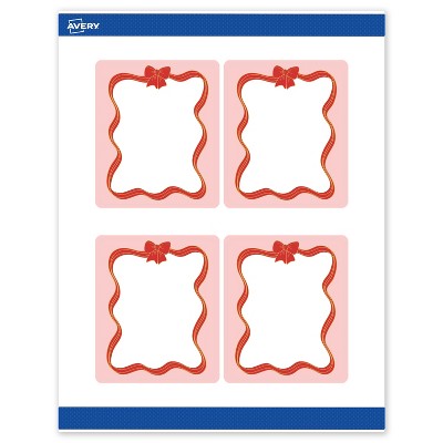 Avery Labels, 4" x 3-1/3", Gold-Pink Bow, Matte, 40ct