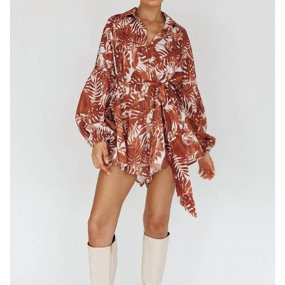 Women's Leaves Print Puff Sleeved Romper - One and Only Collective