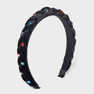 Girls' Velvet Braided Gem Headband - art class™ Black