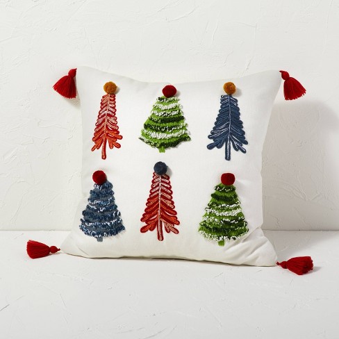 1pc Christmas Throw Pillow Cover With Burlap Fabric, Embroidered Christmas  Tree And Bow