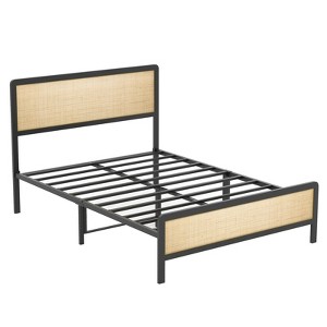CuisinSmart Bed Frame with Rattan Headbaord & Footboard, Boho Bed Frame with Heavy-duty Metal Slat Supports, No Box Spring Needed - 1 of 4
