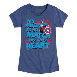 Girls' - Marvel - Captain America My Shield Valentine Fitted Short Sleeve Graphic T-Shirt - 1 of 4