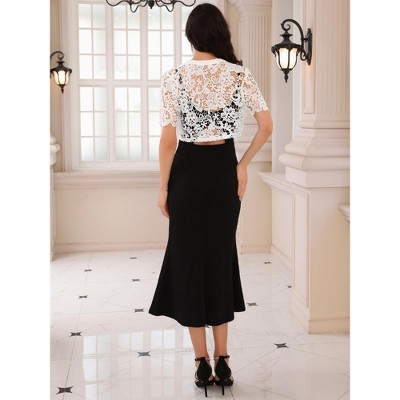 INSPIRE CHIC Women's Short Sleeve Lace Panel Shrug White X-Large — фото 4