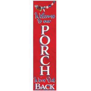 HomeRoots 36" Blue Red And White Solid Wood Welcome To Our Porch Porch Sign - 1 of 4