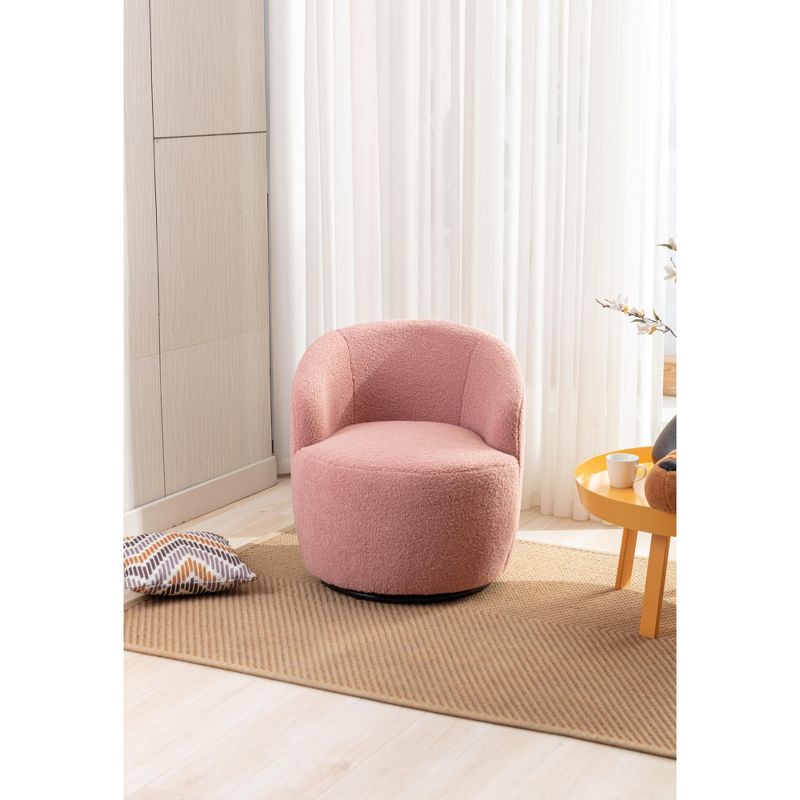 Fannie Teddy Swivel Accent Armchair Barrel Chair,25.60'' Wide Small Swivel Chair,360° Upholstered Swivel Barrel Chair-Maison Boucle‎, 3 of 9