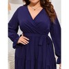 Womens Plus Size V Neck Wrap Maxi Dress High Waist Ruffle Summer Casual Dress with Belt - 4 of 4