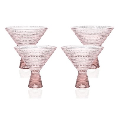 Vintage Rose Pink Hobnail Lowball Martini Glasses - 9oz
