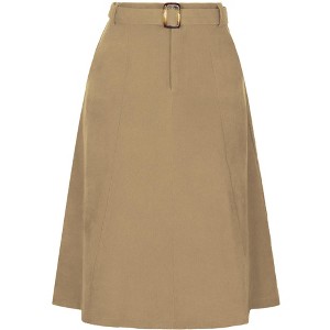 INSPIRE CHIC Women's High Waist Elastic Back A-Line Belted Corduroy Midi Skirt with Pockets - 1 of 4