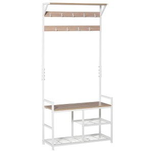 HOMCOM 3-in-1Hall Tree Entryway Coat Rack Shoe Bench with 9 Hanging Hooks, 3-Tier Storage Shelves, Multifunctional Hallway Organizer - 1 of 4