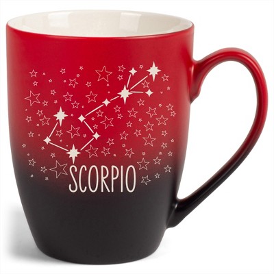 100 North Zodiac Design 10 Ounce Red and Black Two Toned Ombre, Comfortably Fits Your Hands, Ceramic Tea Coffee Cup Mug, Scorpio