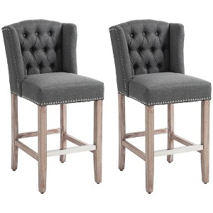 Sapphtopaz Wood Bar Stools Upholstered Counter Height Bar Stools with Tufted Back 41" High Chair Set of 2 for Kitchen Island, Cafe, Dining Room - 1 of 4