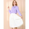 INSPIRE CHIC Women's Peter Pan Collar Bow Tie Neck Puff Long Sleeve Workwear Button Blouses - 2 of 4