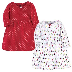 Hudson Baby Infant and Toddler Girl Long-Sleeve Cotton Dresses 2pk, Christmas Lights - 1 of 1