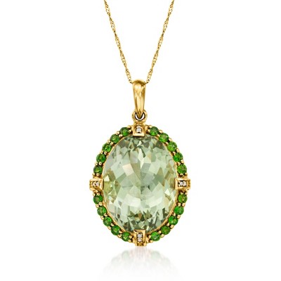 Ross-Simons 18.00 Carat Prasiolite and .80 ct. t.w. Chrome Diopside Pendant With Diamonds in 14kt Yellow Gold Size 1.38