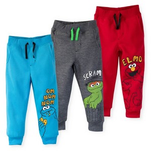 Sesame Street Oscar the Grouch Cookie Monster Elmo Fleece 3 Pack Pants Toddler - 1 of 4