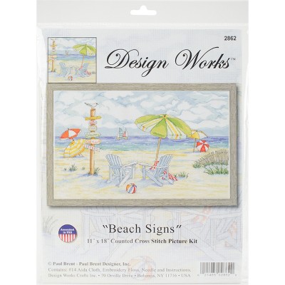 Design Works Counted Cross Stitch Kit 11"X18"-Beach Signs (14 Count)