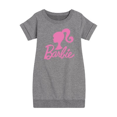 - Barbie - Classic Logo Pink Graphic Short Sleeve Fleece Dress