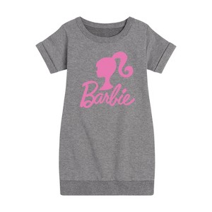 Girls' - Barbie - Classic Logo Pink Graphic Short Sleeve Fleece Dress - 1 of 3