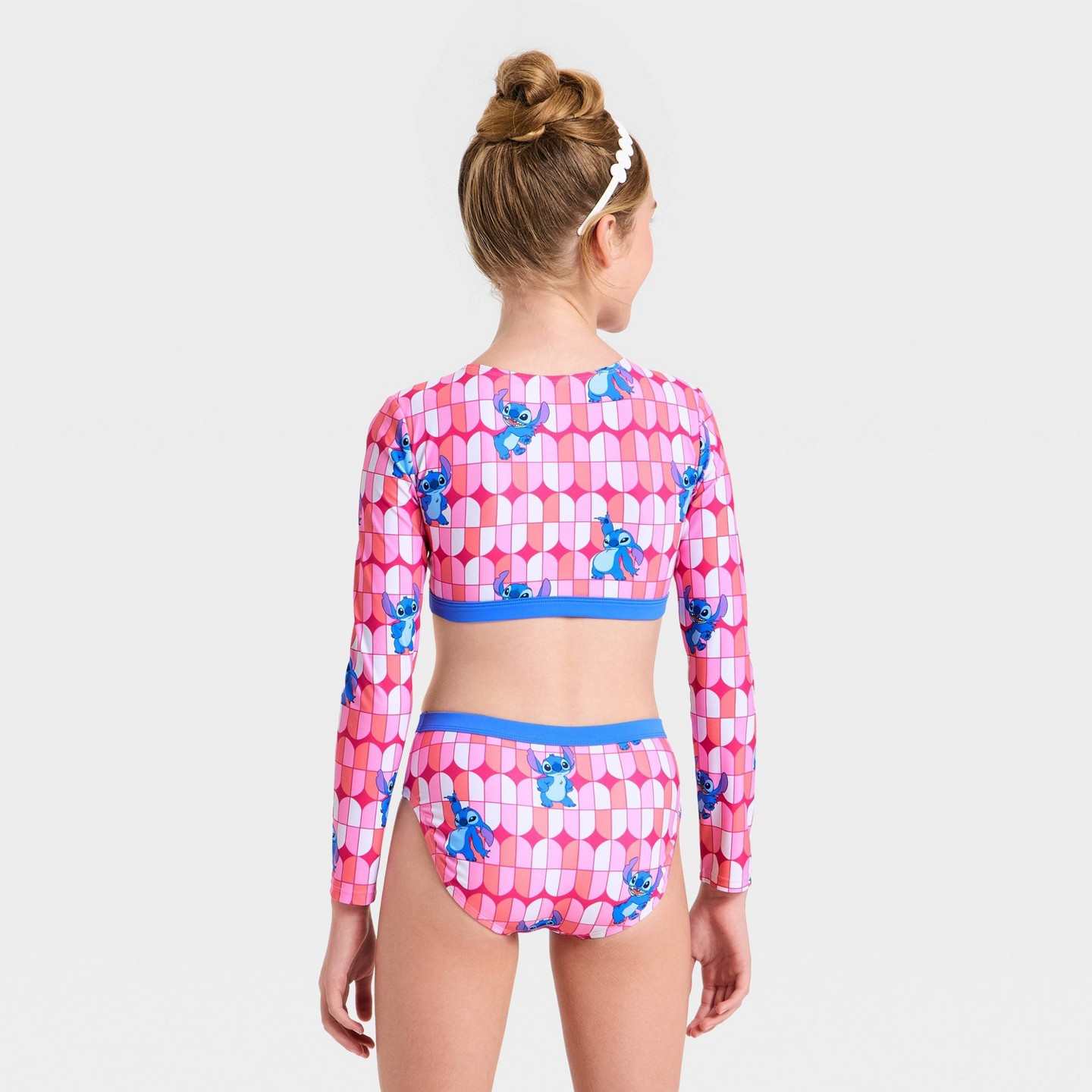 Disney Girls' Stitch Long Sleeve Bikini Set - Pink M, цвет: Розовый — фото 2