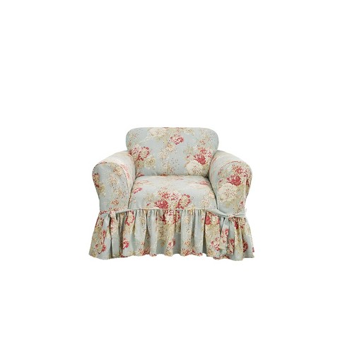 Ballad Bouquet Chair Slipcover Rob s Egg Light Blue Waverly Home