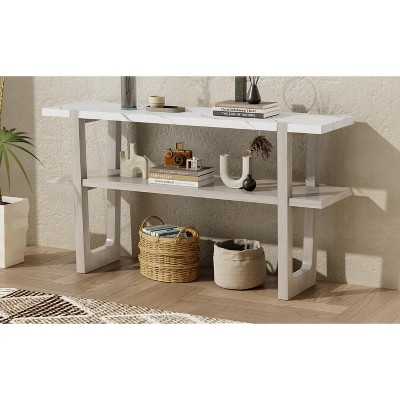 NicBex Console Table with 2 Open Shelves and Marble-Effect Top,Entryway Table with Versatile Storage,Modern Couch Table for Living Room,Gray