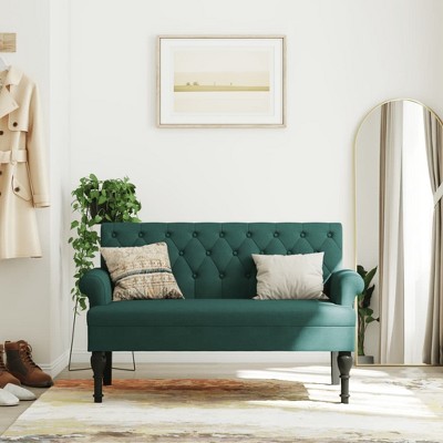 vidaXL Bench with Backrest Dark Green 47.2 in.x24.4 in.x29.7 in. Fabric