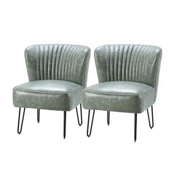 Set of 2 Eustacio Mid-back Tufted Faux Leather Accent Side Chair with Metal Base | Karat Home