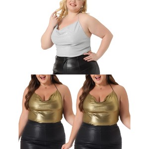 Agnes Orinda Women's Plus Size Backless Halter Sleeveless Glitter Metallic Sequin Party Criss Cross Packs Camisoles - 1 of 4