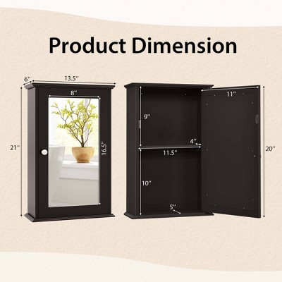 Brown MDF Bathroom Wall Cabinet with Mirror Door