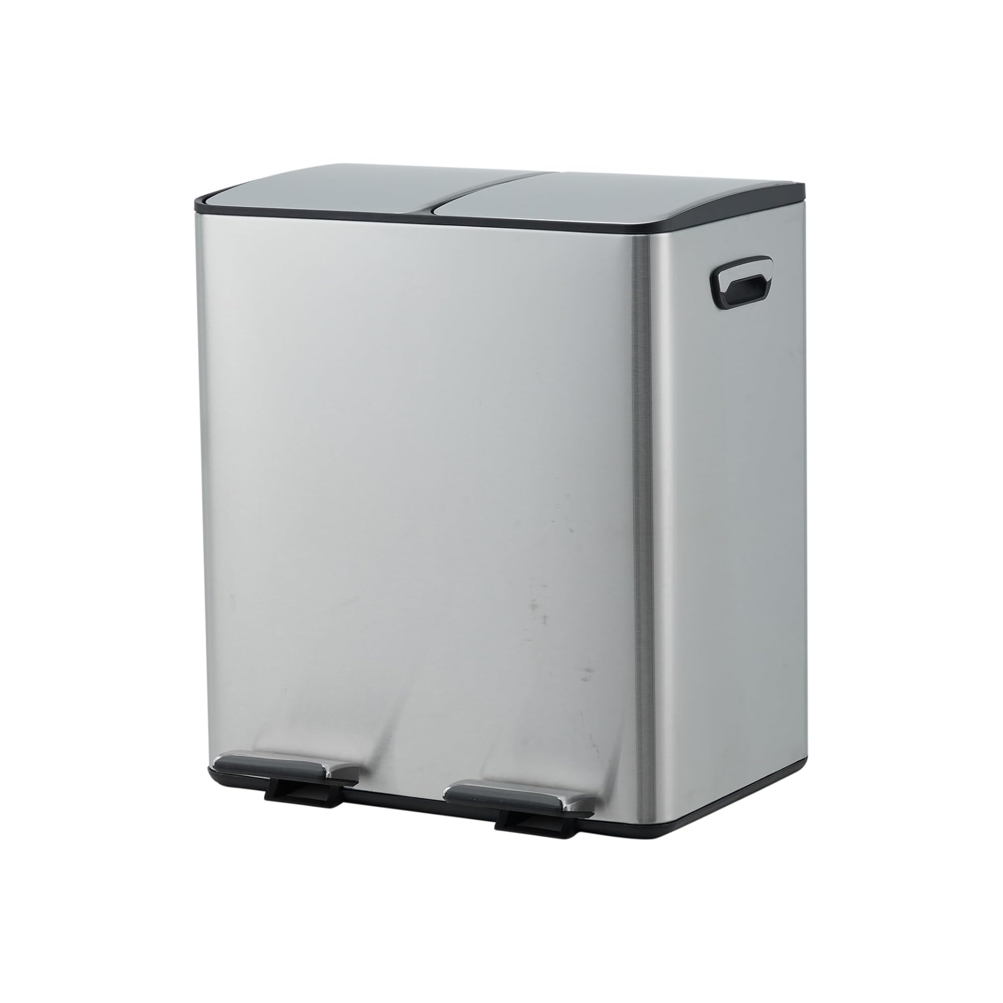 Dual Compartment Trash Can 2 x 5.3 Gal / 2 x 20L, Stainless Steel Recycling Bin with Foot Pedal, Waste Separation Garbage Can (Silver)