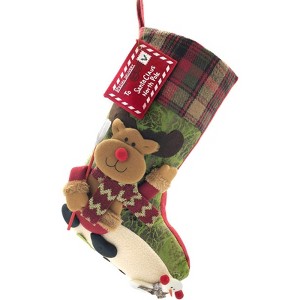 FIONECA 21 Inch Plaid Christmas Stockings Deer, Bear, Animal One Piece, Felt Large Plush 3D Reindeer Snowman Design Hanging Stocking For Xmas Tree - 1 of 1