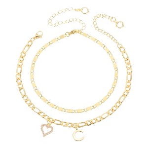 Unique Bargains 14K Gold Plated Dainty Heart Women's Ankle Bracelets with Box - 1 of 4