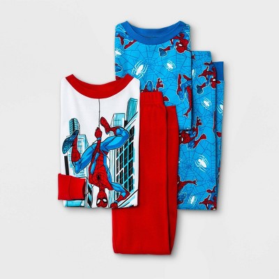 Boys' Marvel Spider-Man 4pc Pajama Set - White/Red/Blue 10